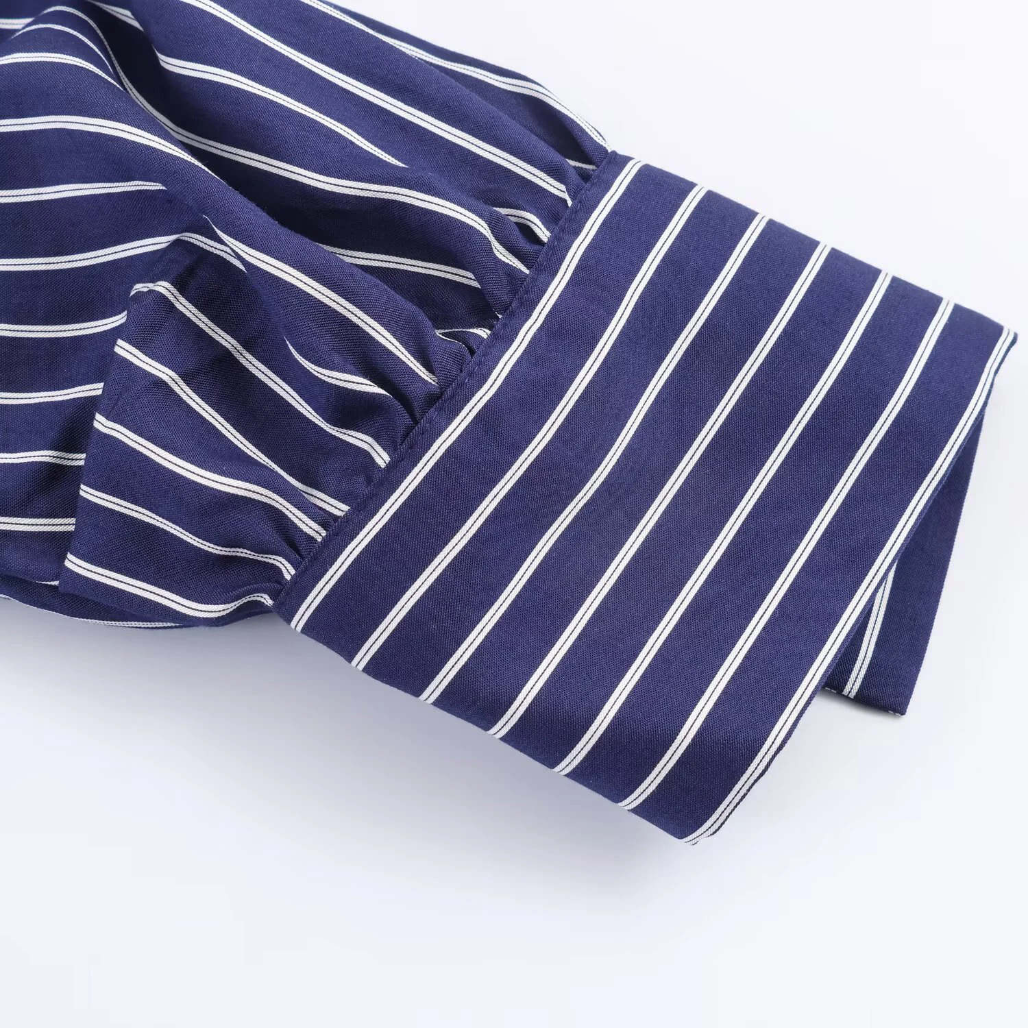 European and American style spring and summer new product women's clothing lapel bubble sleeve casual commuting striped shirt