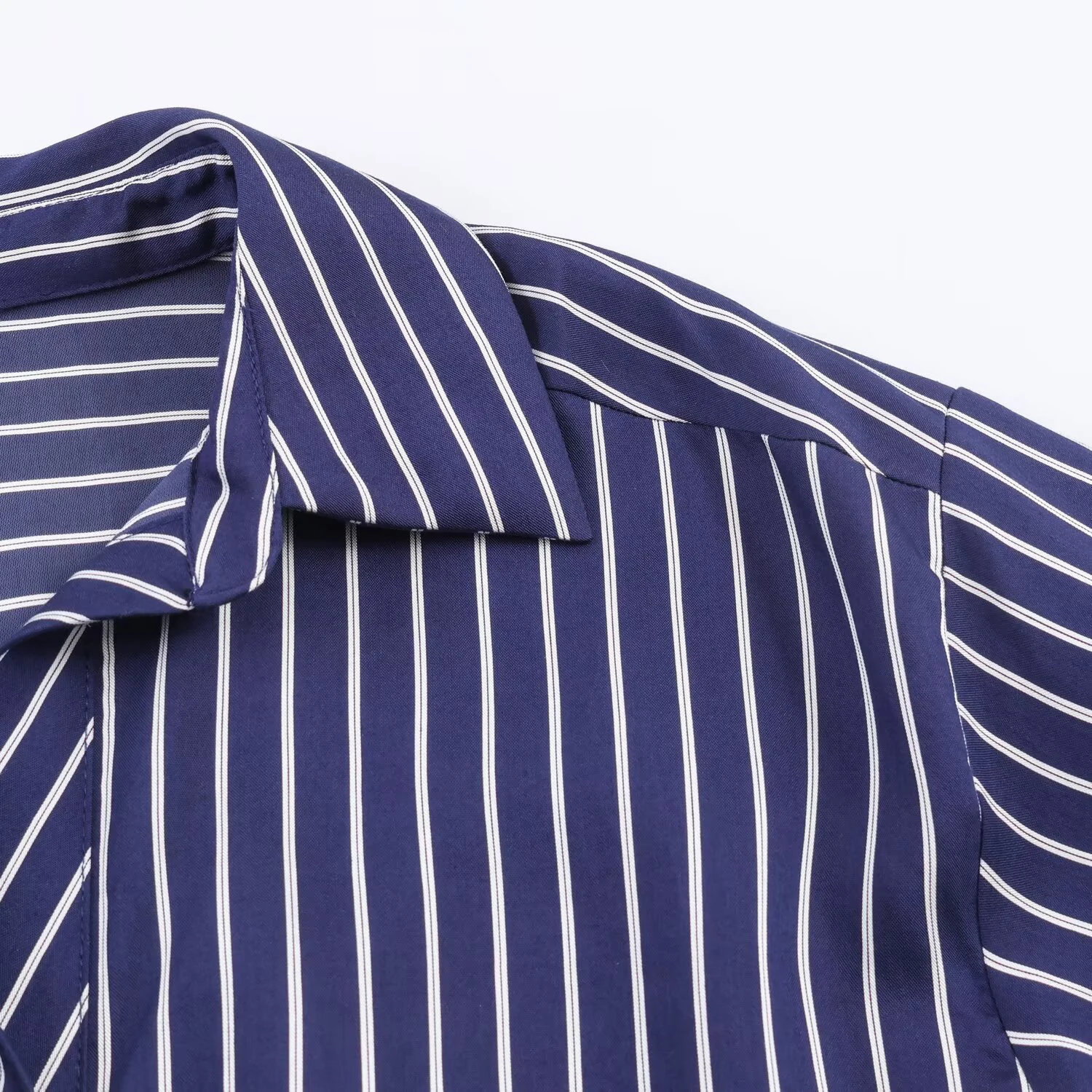 European and American style spring and summer new product women's clothing lapel bubble sleeve casual commuting striped shirt