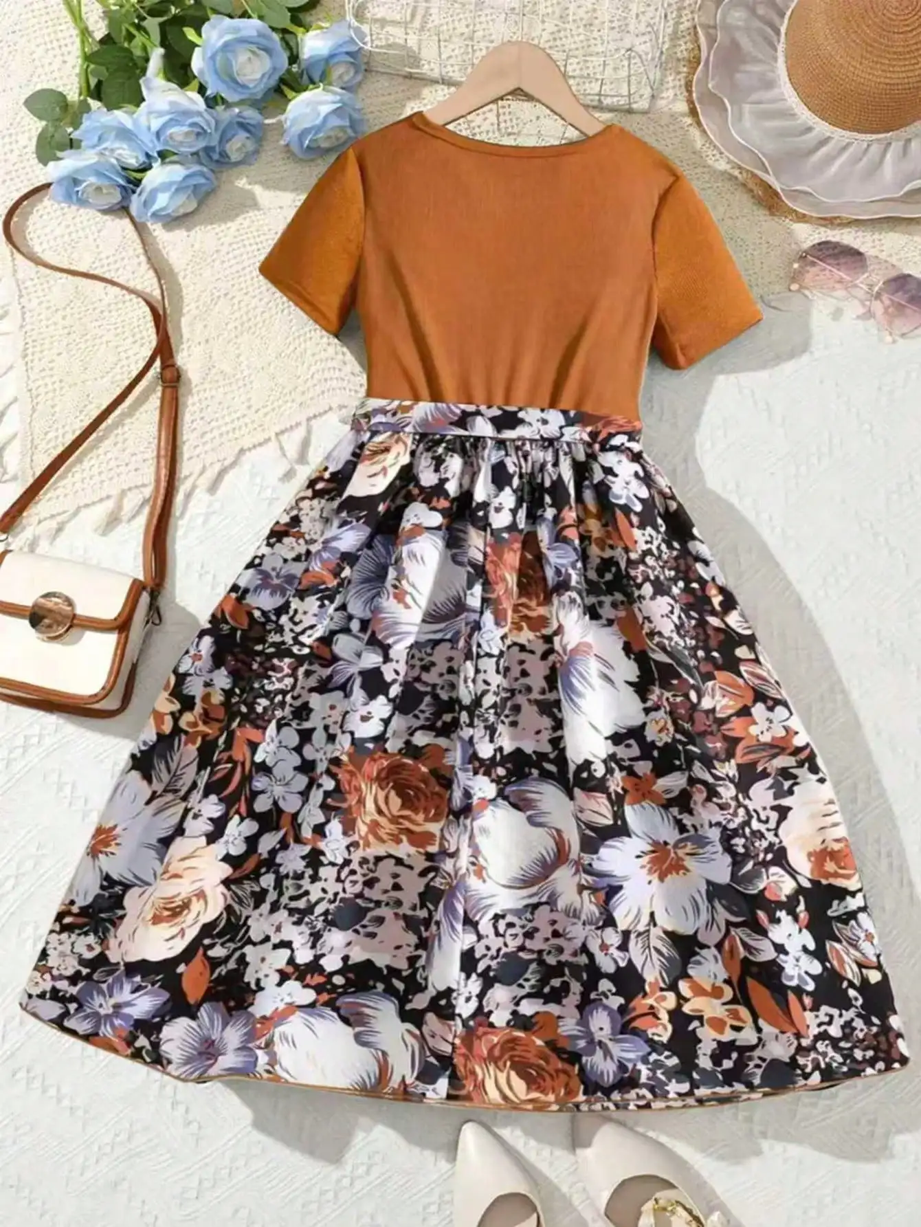 2026 Summer New Collection, Children's and Women's Clothing, Small Flying Sleeve Printed Round Neck Cute Plush Dress