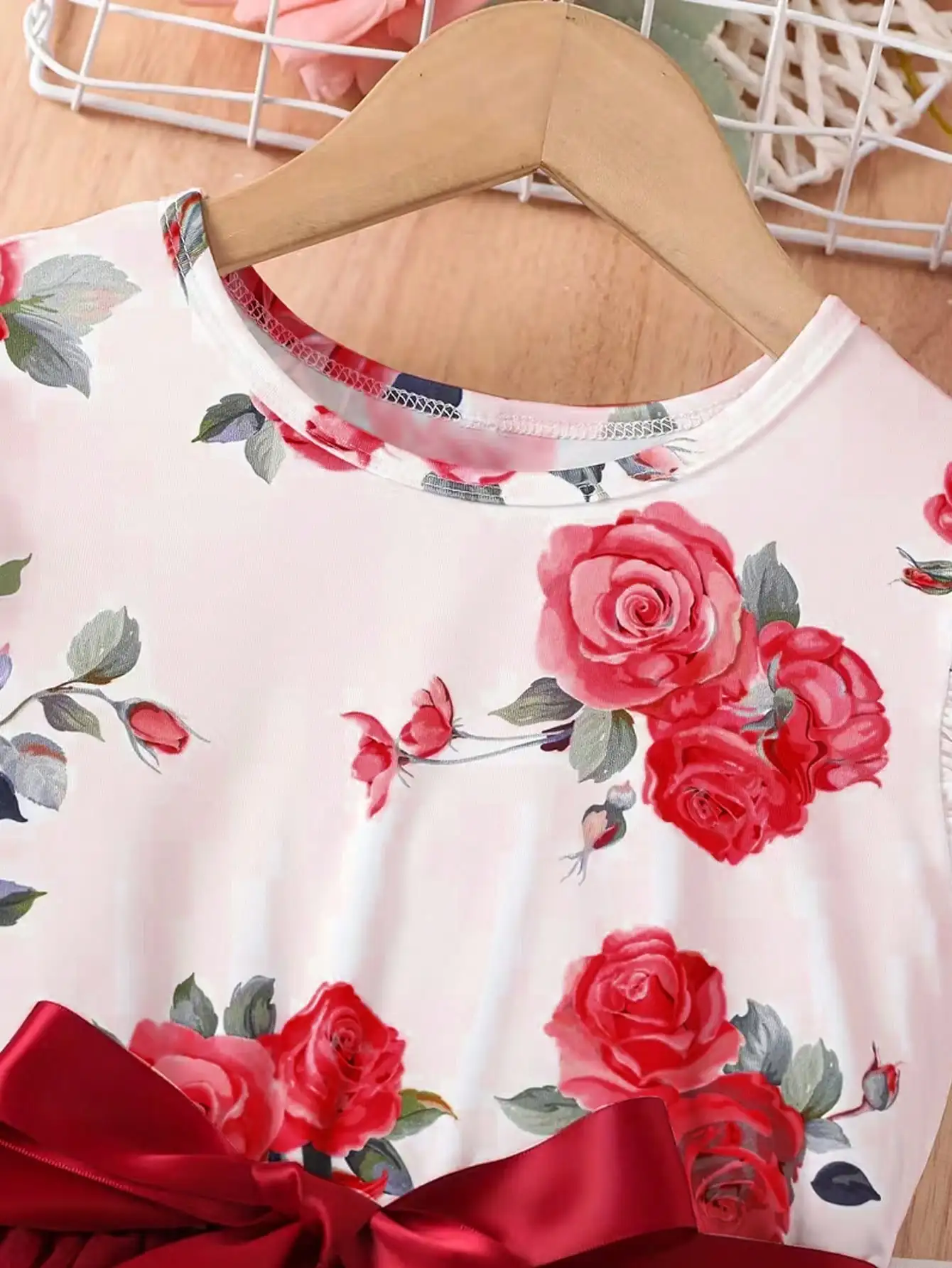 2026 Summer New Collection, Children's and Women's Clothing, Small Flying Sleeve Printed Round Neck Cute Plush Dress