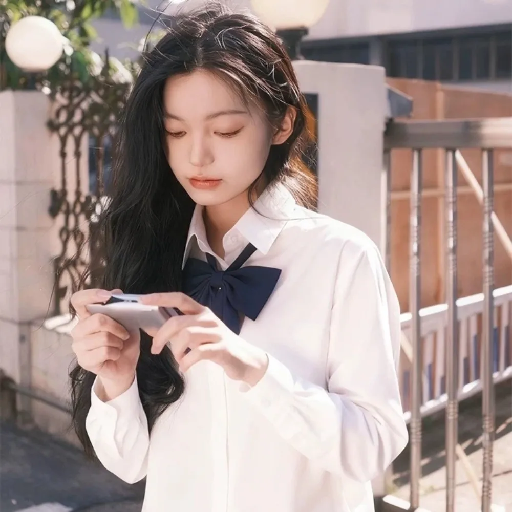 Casual Classic White Shirt Preppy Style Simple Loose Fit Shirt Basic Short Sleeve Blouse Graduation Season