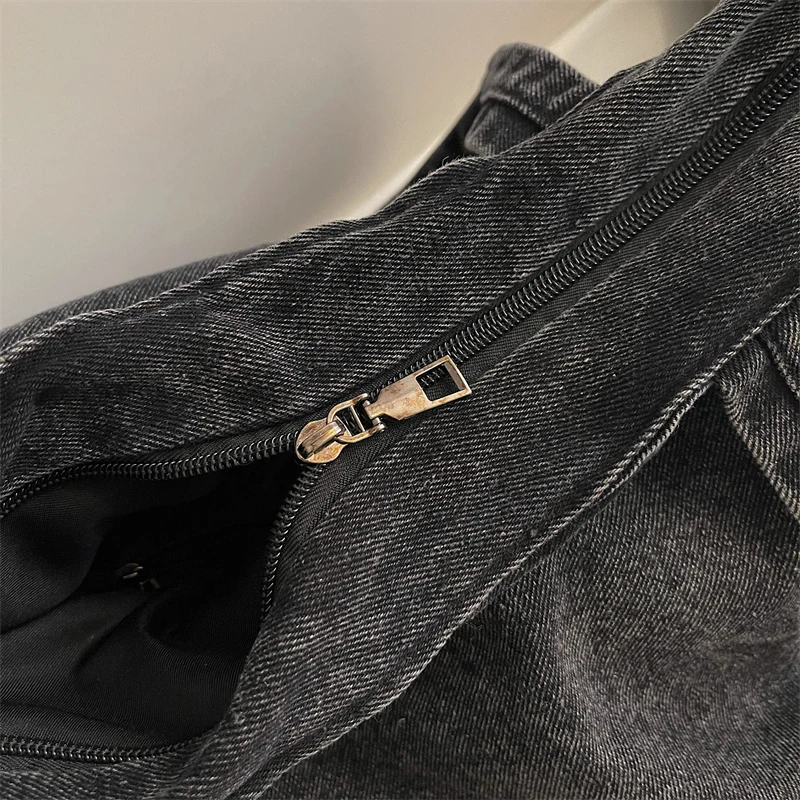 New Washed Denim Casual Women Shoulder Bag Large Capacity Daily Versatile Shopping Bag Solid Color Simple Ladies Handbags