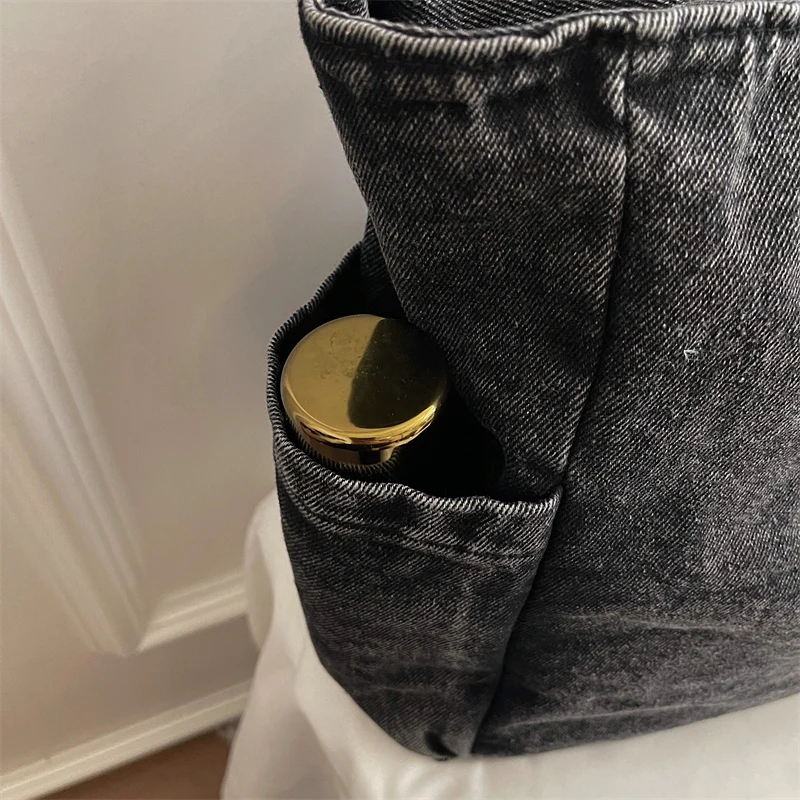 New Washed Denim Casual Women Shoulder Bag Large Capacity Daily Versatile Shopping Bag Solid Color Simple Ladies Handbags