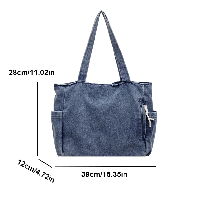 New Washed Denim Casual Women Shoulder Bag Large Capacity Daily Versatile Shopping Bag Solid Color Simple Ladies Handbags