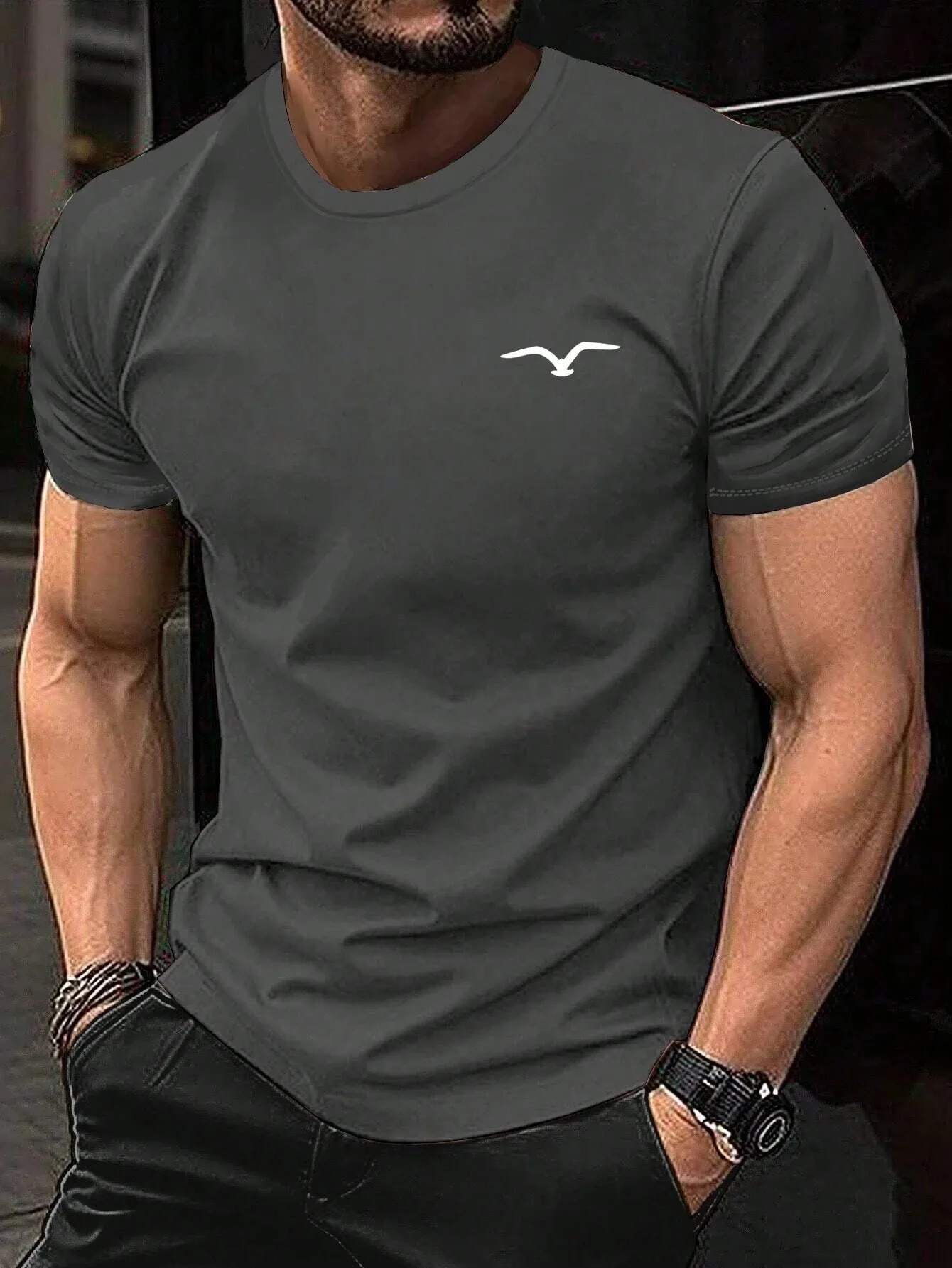 Men's 100% Cotton Summer Loose and Comfortable Bird Graphic Printed Slim Fit Casual Sports Round Neck Short Sleeved T-Shirt Top
