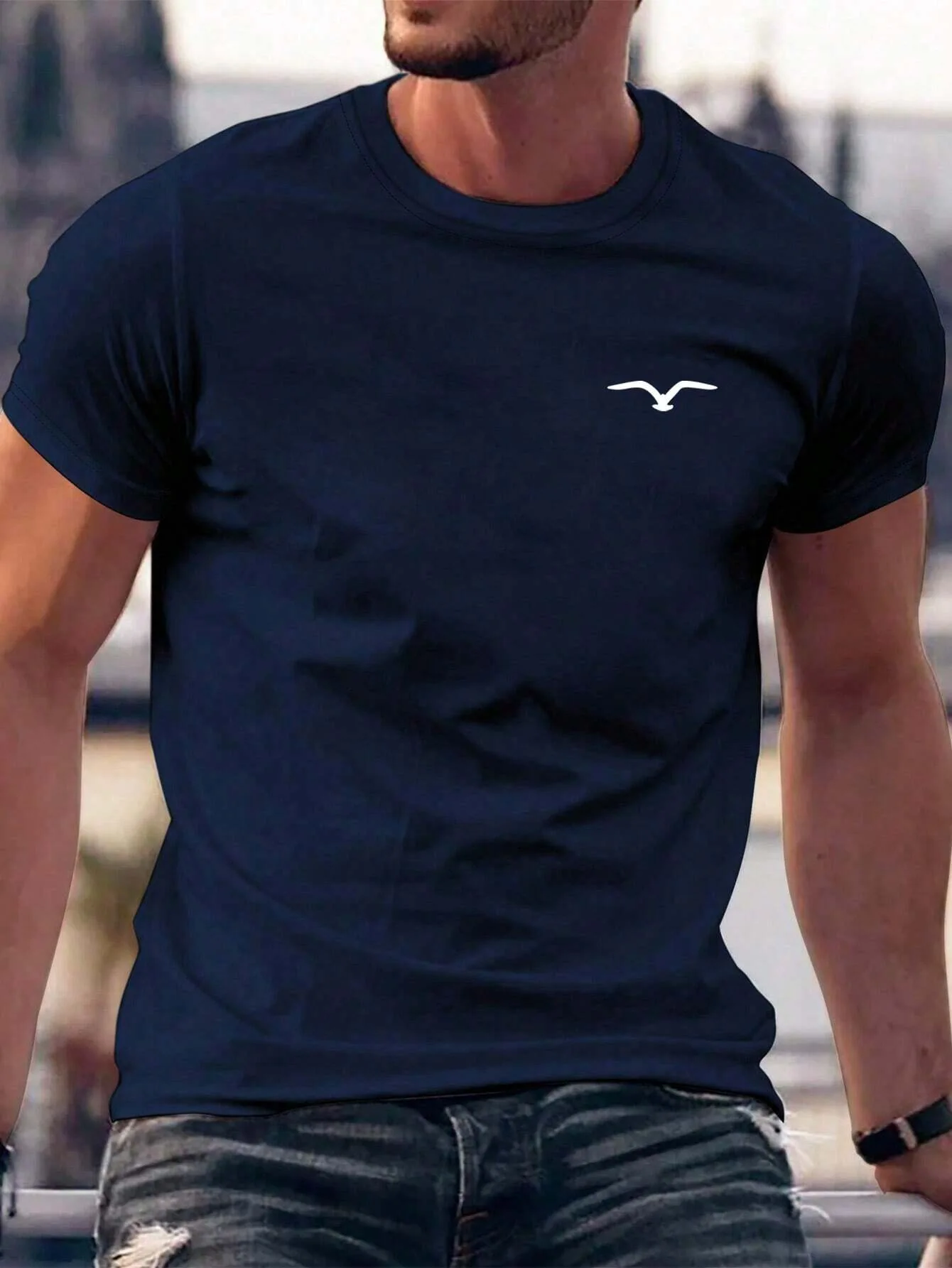 Men's 100% Cotton Summer Loose and Comfortable Bird Graphic Printed Slim Fit Casual Sports Round Neck Short Sleeved T-Shirt Top