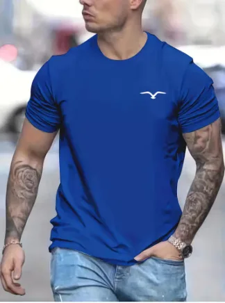 Men's 100% Cotton Summer Loose and Comfortable Bird Graphic Printed Slim Fit Casual Sports Round Neck Short Sleeved T-Shirt Top