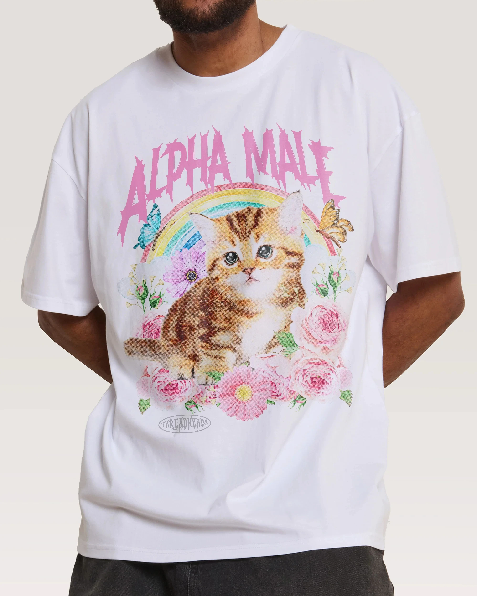 Alpha Male Fun Cute Cat Illustration Casual T-Shirt Men's and Women's Luxury Brand Top