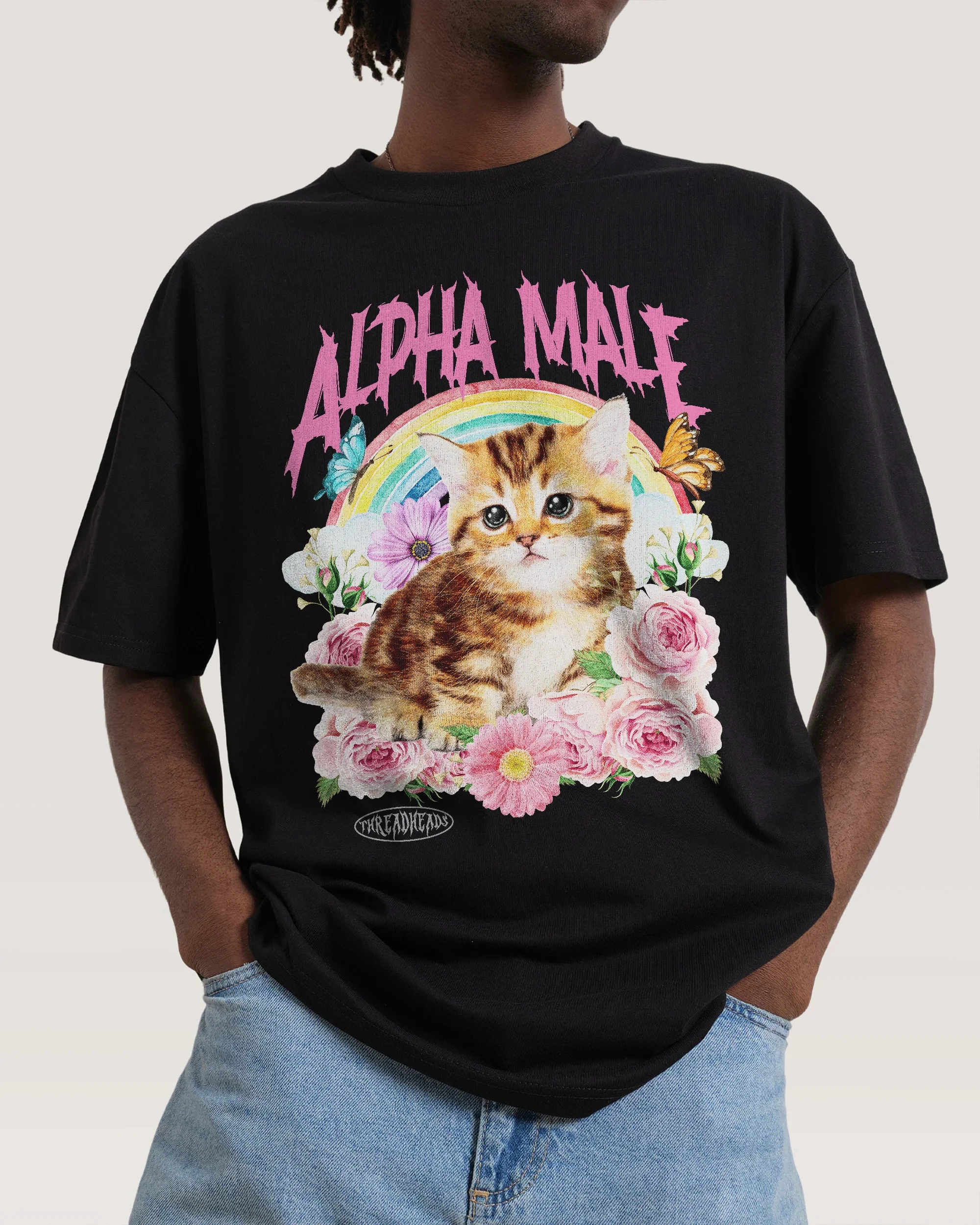 Alpha Male Fun Cute Cat Illustration Casual T-Shirt Men's and Women's Luxury Brand Top