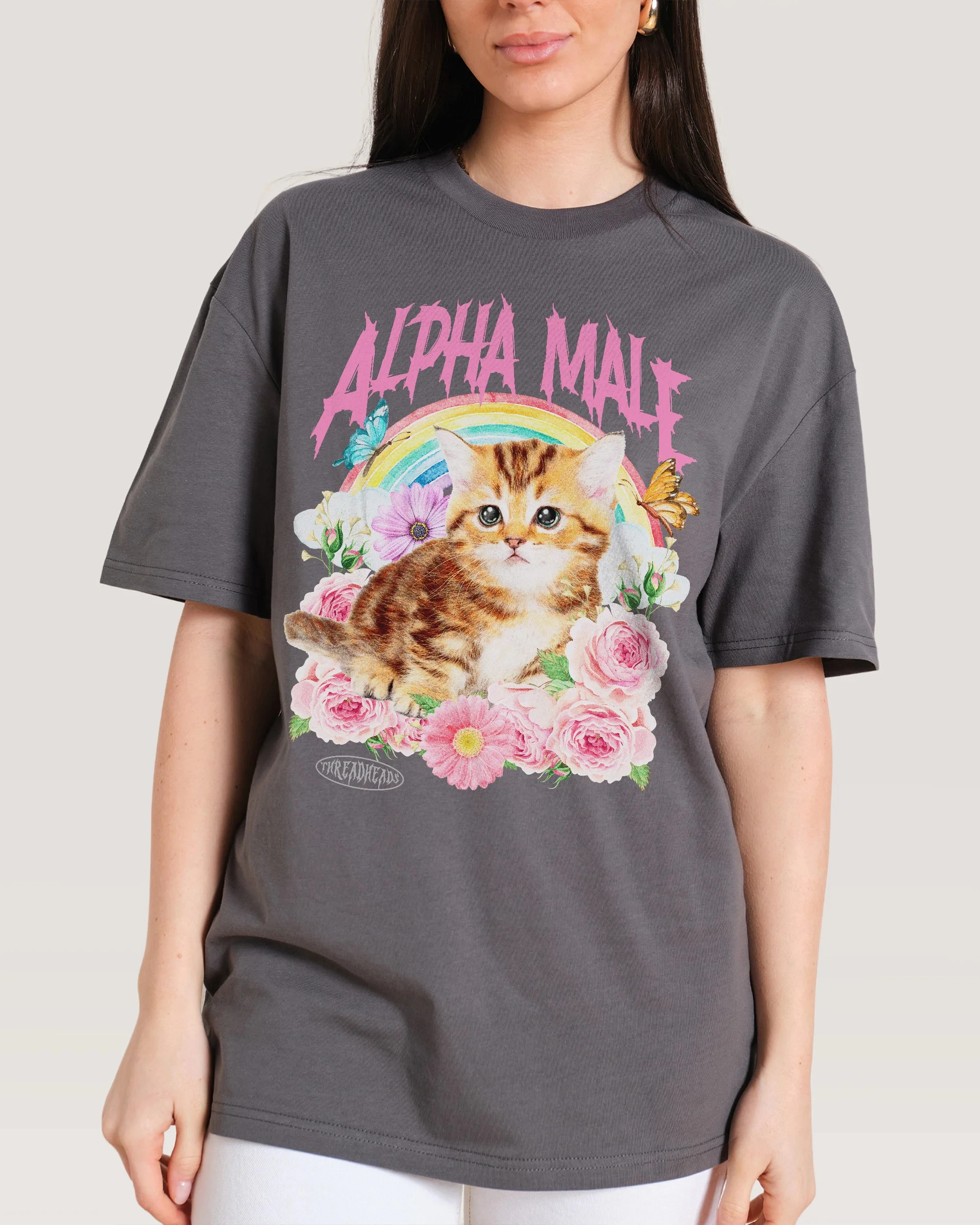 Alpha Male Fun Cute Cat Illustration Casual T-Shirt Men's and Women's Luxury Brand Top