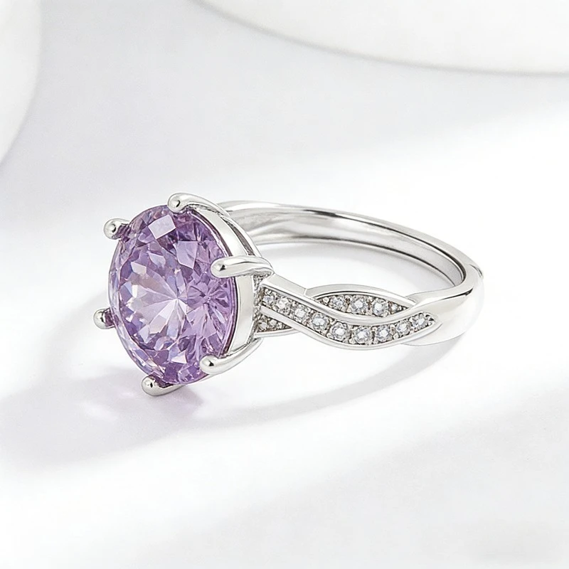 Romantic Elegant 925 Sterling Silver Violet Nest Cut High Carbon Diamond Ladies Ring Jewelry