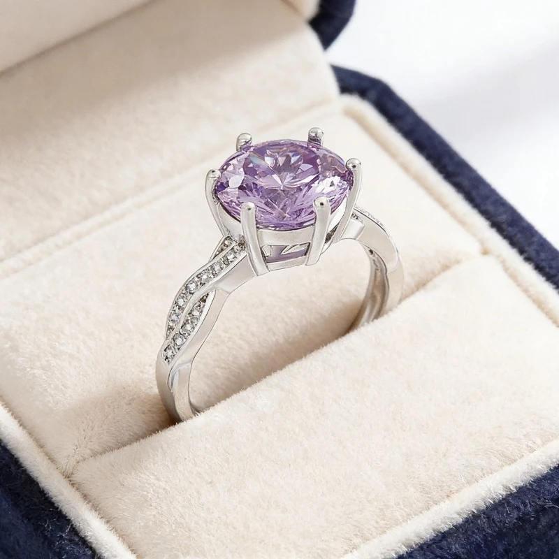 Romantic Elegant 925 Sterling Silver Violet Nest Cut High Carbon Diamond Ladies Ring Jewelry