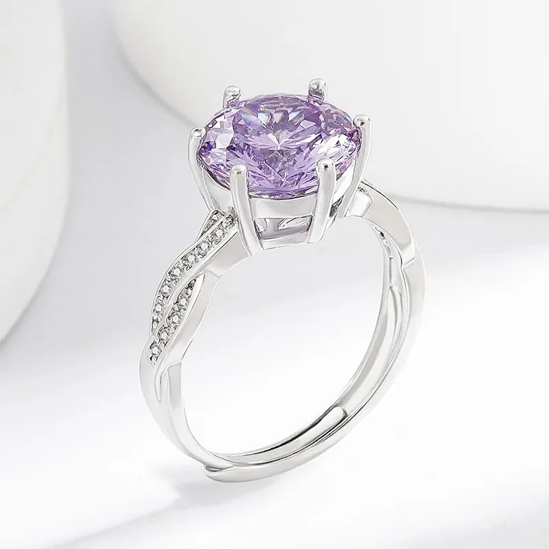 Romantic Elegant 925 Sterling Silver Violet Nest Cut High Carbon Diamond Ladies Ring Jewelry