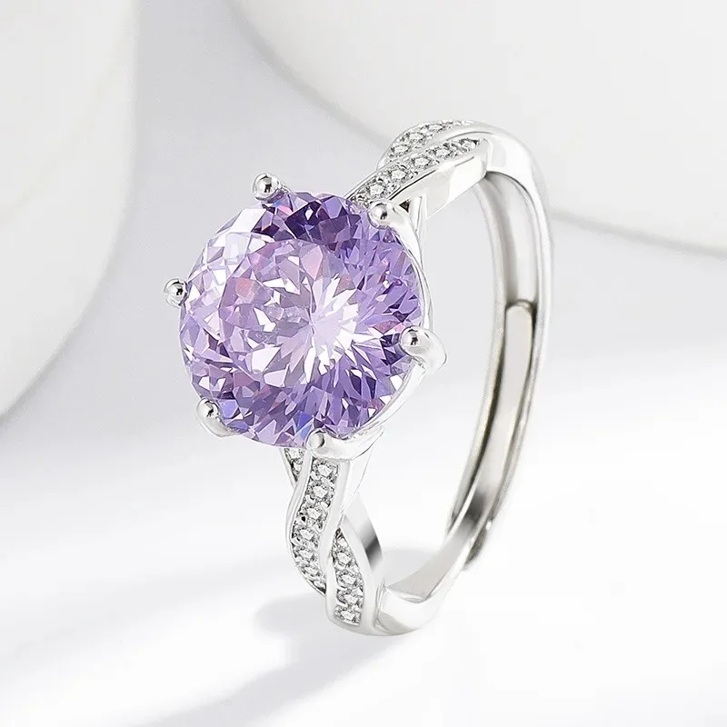 Romantic Elegant 925 Sterling Silver Violet Nest Cut High Carbon Diamond Ladies Ring Jewelry