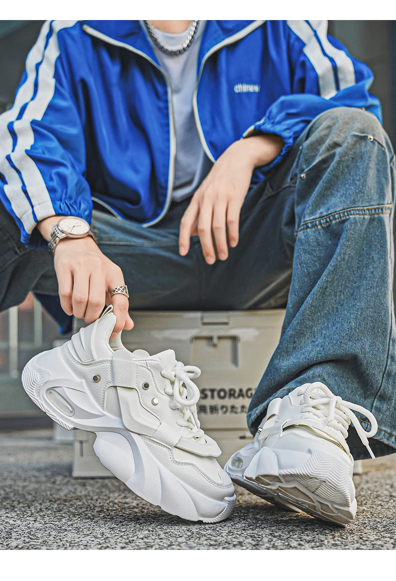 Men's Thick-soled Height-increasing Casual Sports Shoes, Low-top Lace-up Style, Wear-resistant Sole, Comfortable and Anti-slip,