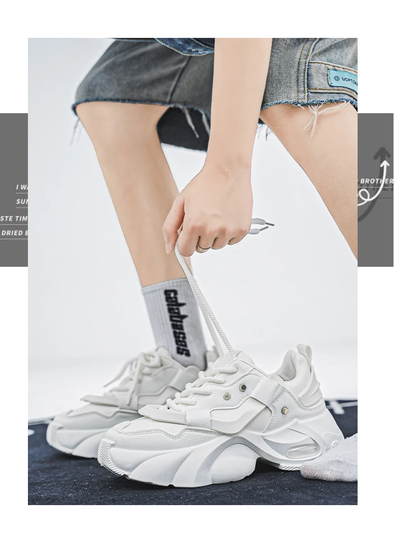 Men's Thick-soled Height-increasing Casual Sports Shoes, Low-top Lace-up Style, Wear-resistant Sole, Comfortable and Anti-slip,