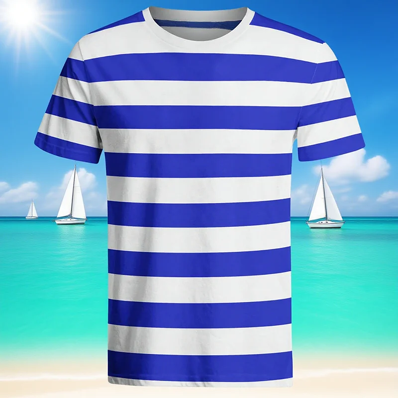 Casual Stripe Short Sleeve T-shirt Unisex Black White Blue Colors Stripe Design Classic T Shirts Fashion Daily Street O-neck Tee