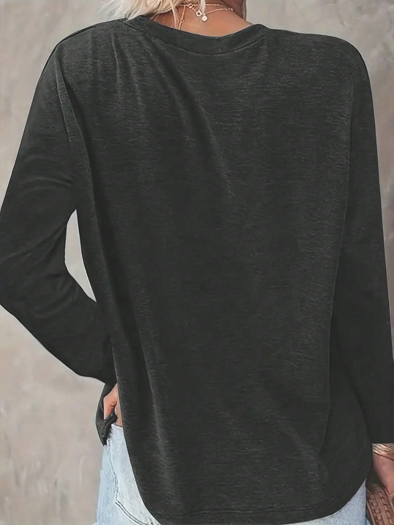 2026 Women's Spring and Summer Casual Slogan Dog Print Round Neck Solid Color Long Sleeved Pullover T-Shirt