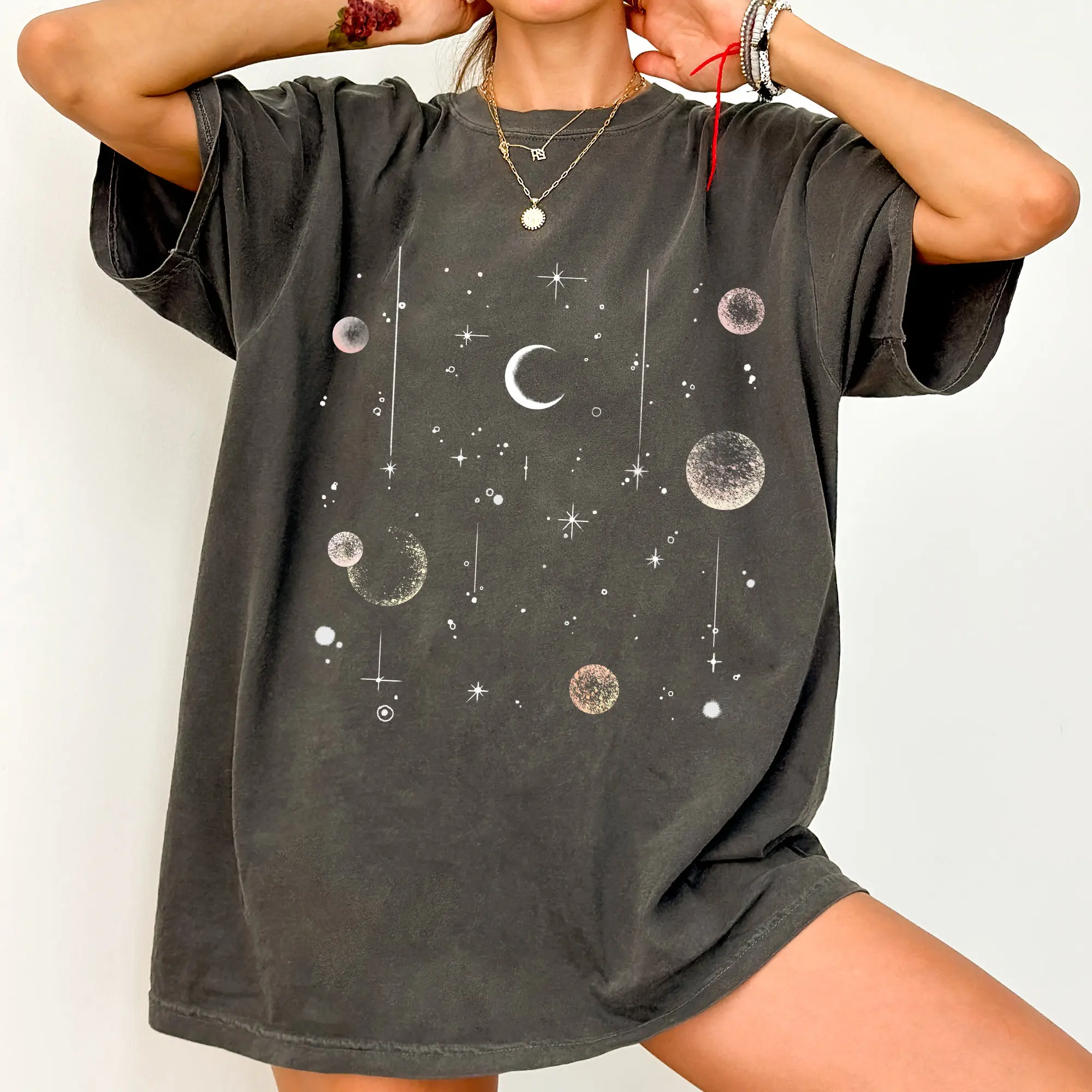 Women's Summer Celestial Moon T-shirt Unisex Cotton Streetwear Oversized Loose Casual Short Sleeve Suitable for All Seasons