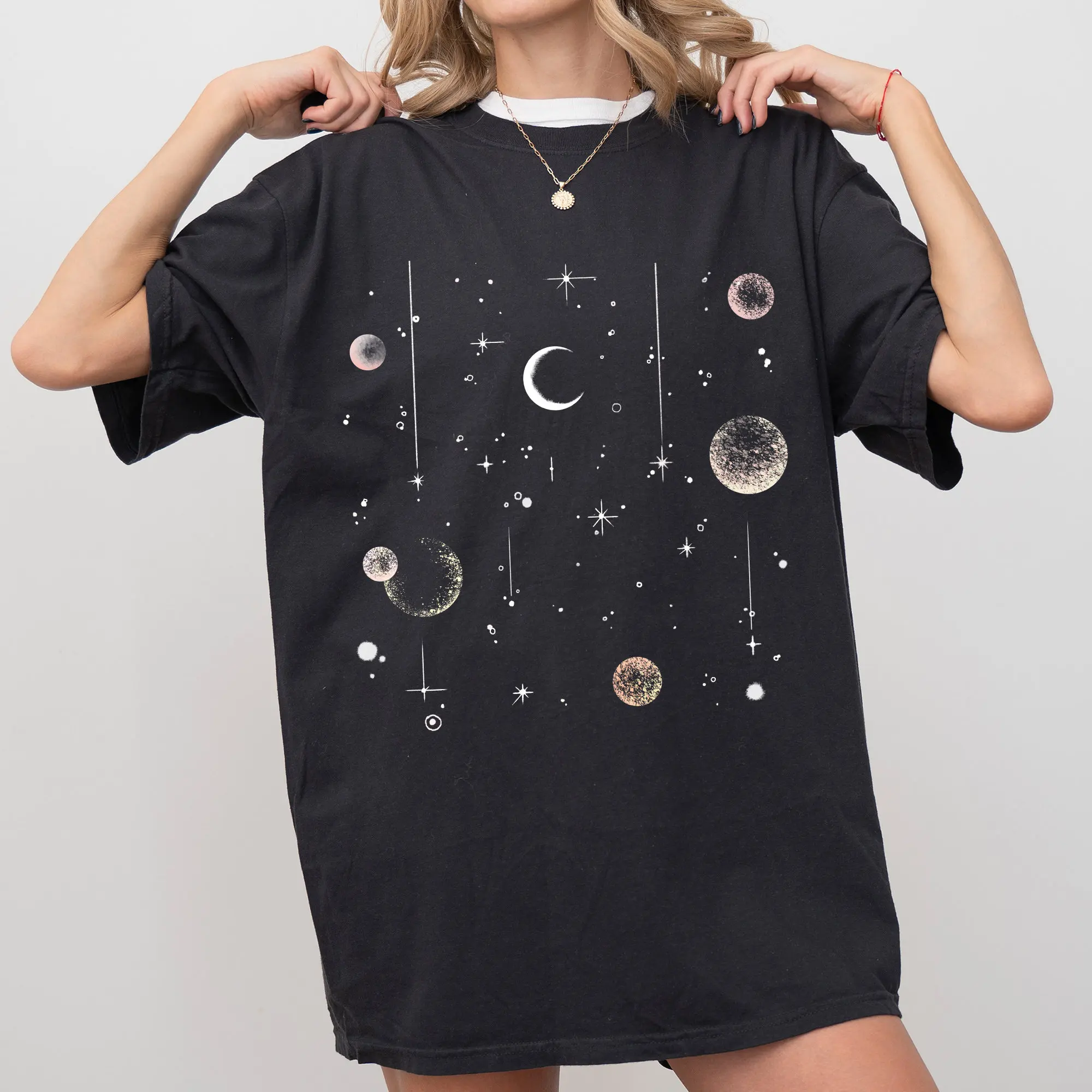 Women's Summer Celestial Moon T-shirt Unisex Cotton Streetwear Oversized Loose Casual Short Sleeve Suitable for All Seasons