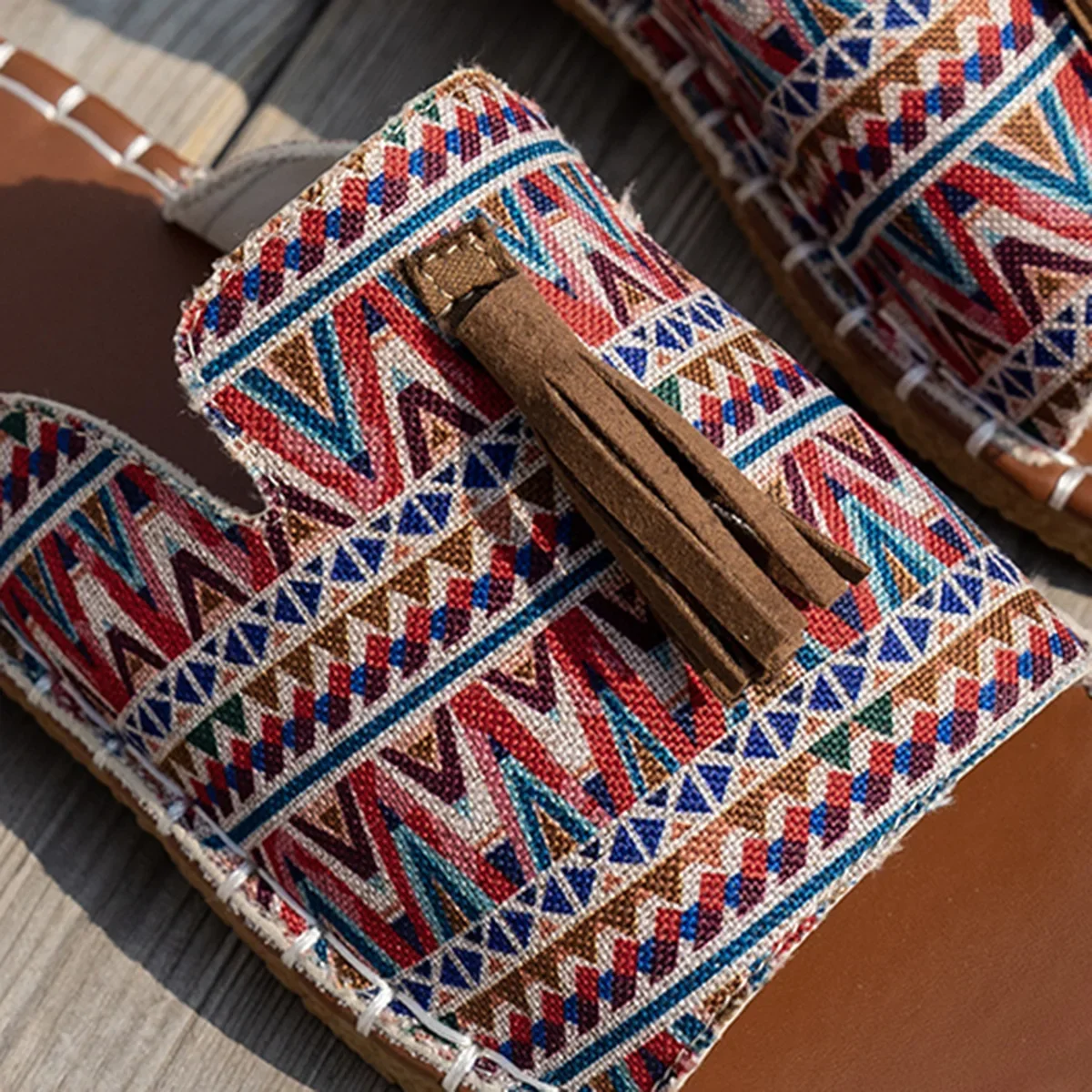 Bohemian Flat Bottom Slippers Women's Outdoor Summer New Tassel Beach Sandals Large Size Cross-Border Slippers for Adults