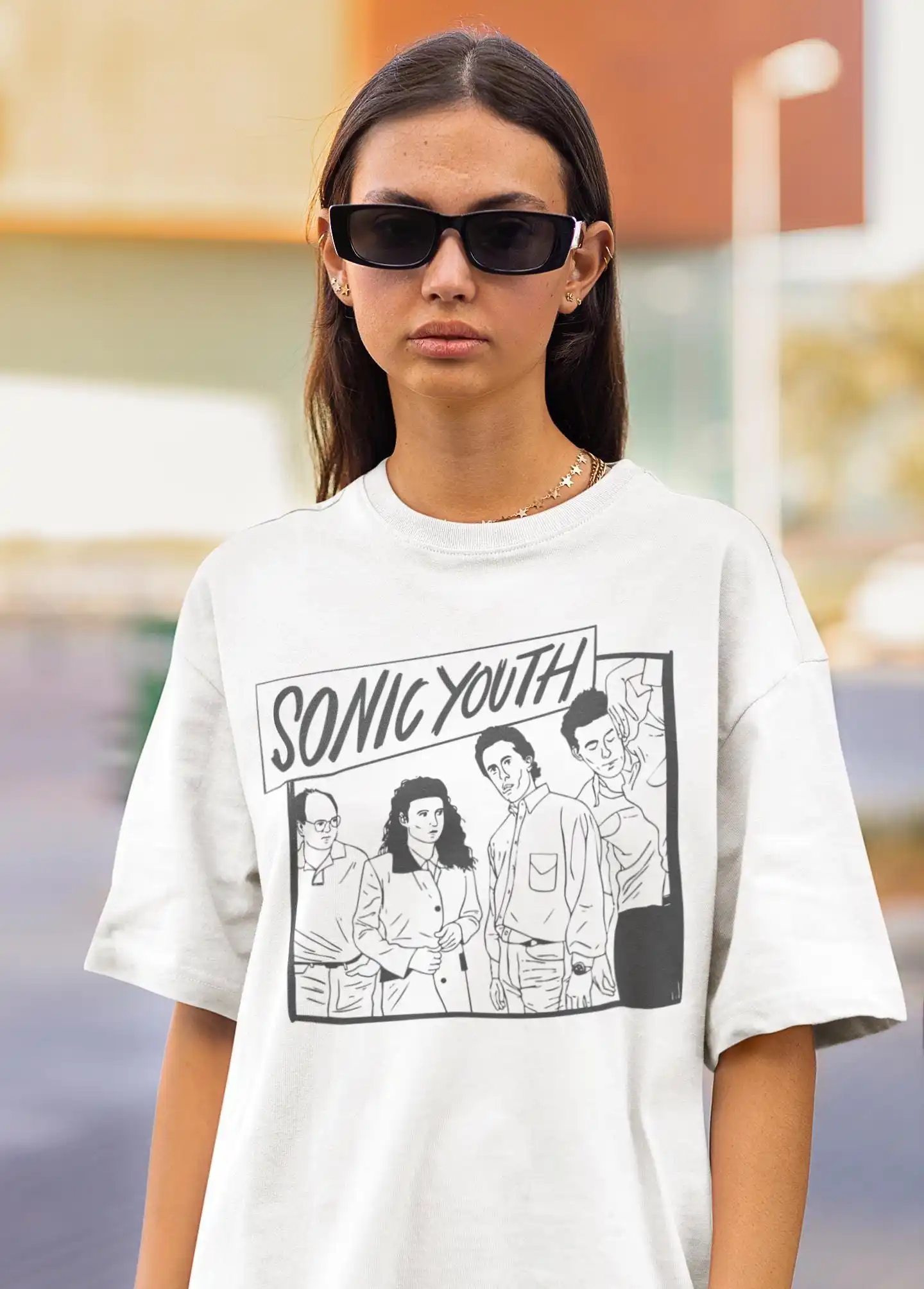 Sonic Youth Seinfeld Mashup Graphic Tee Summer Men's and Women's Loose and Breathable T-shirt Top