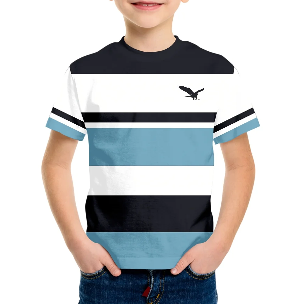 Kids Clothes Simple Striped 3D Digital Print Round Neck Short Sleeved T-Shirt Top Fashion Comfortable Top Clothes for Children
