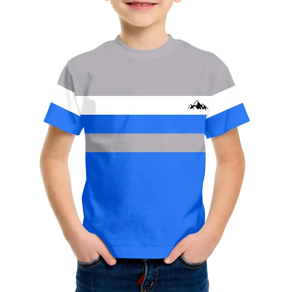 Kids Clothes Simple Striped 3D Digital Print Round Neck Short Sleeved T-Shirt Top Fashion Comfortable Top Clothes for Children