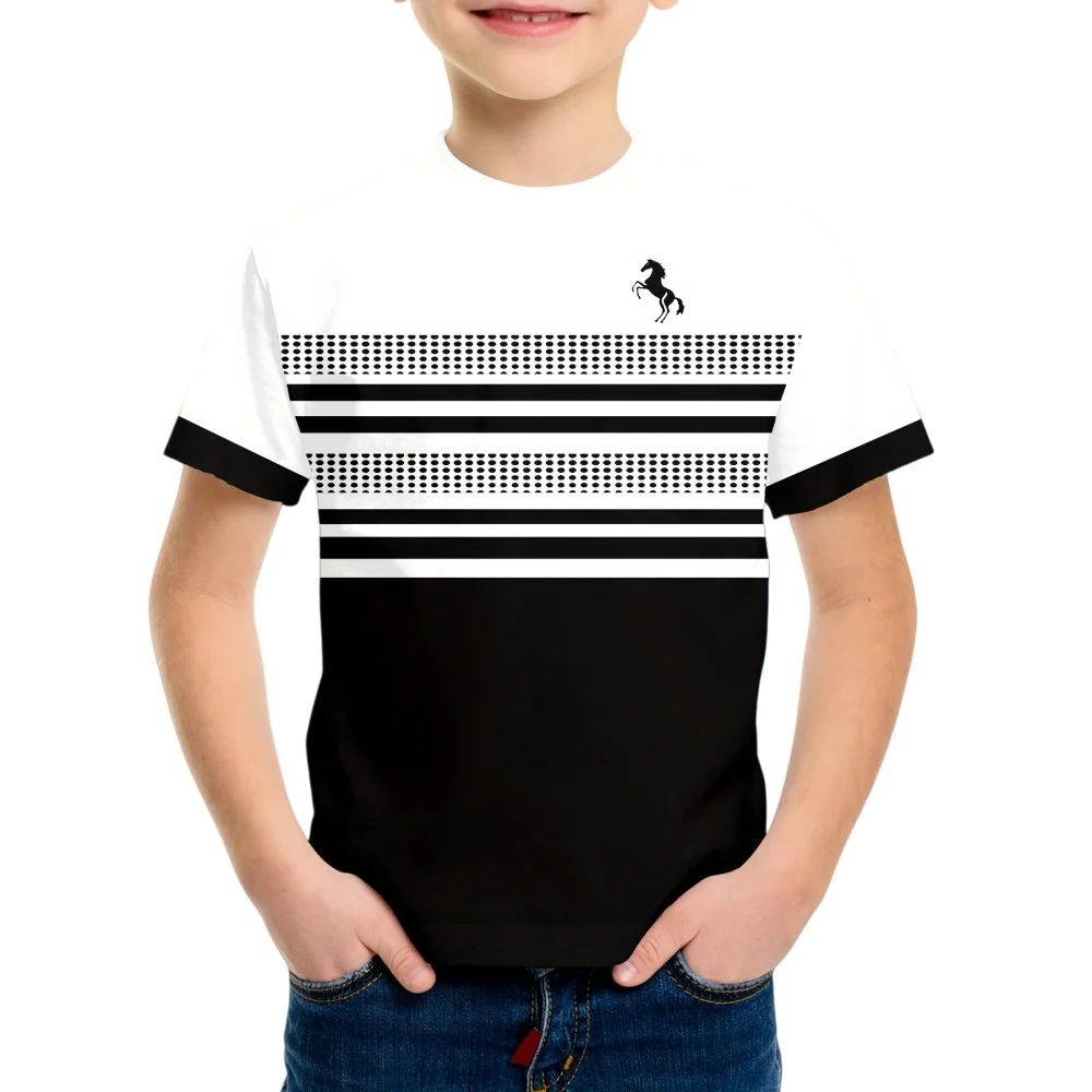 Kids Clothes Simple Striped 3D Digital Print Round Neck Short Sleeved T-Shirt Top Fashion Comfortable Top Clothes for Children