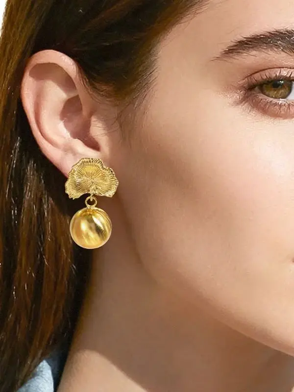 YTJX Gold Color Round Ball Drop Earrings Hight Quality 18K Gold Plated Piercing Earring For Women Elegant Party Jewelry Gifts
