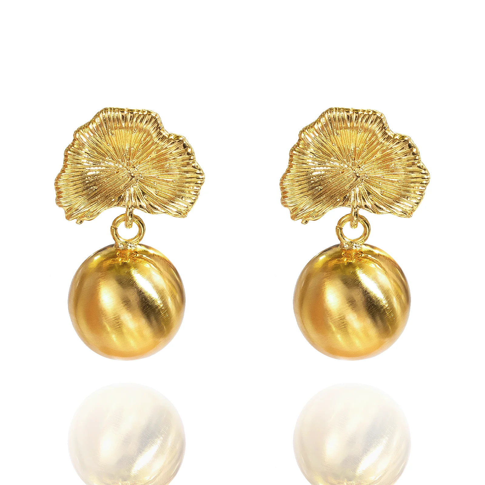 YTJX Gold Color Round Ball Drop Earrings Hight Quality 18K Gold Plated Piercing Earring For Women Elegant Party Jewelry Gifts