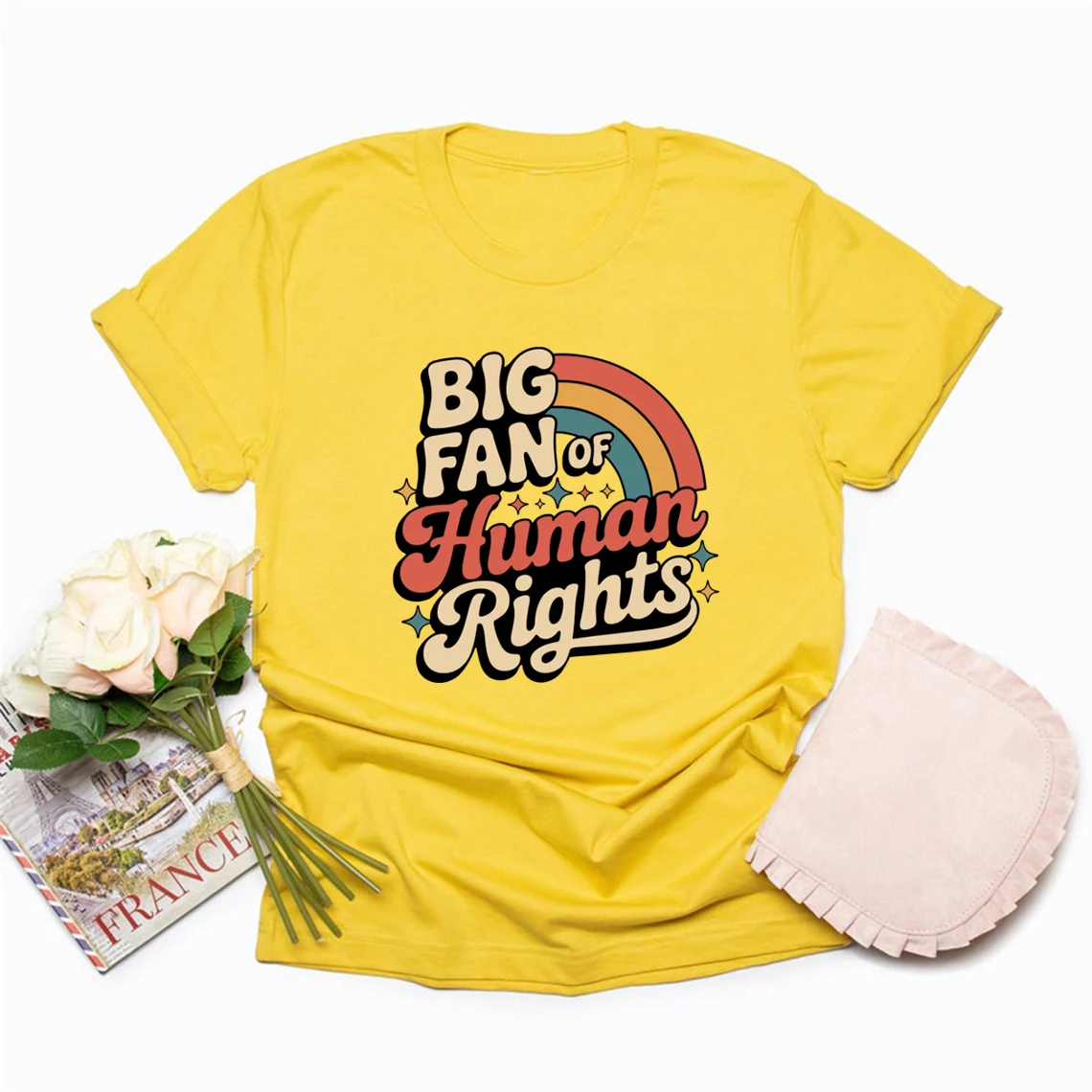 Big Fan of Human Rights T Shirt Retro Rainbow Tshirt Unisex Short Sleeve T Shirts Radicalized By Basic Decency Tee Streetwear