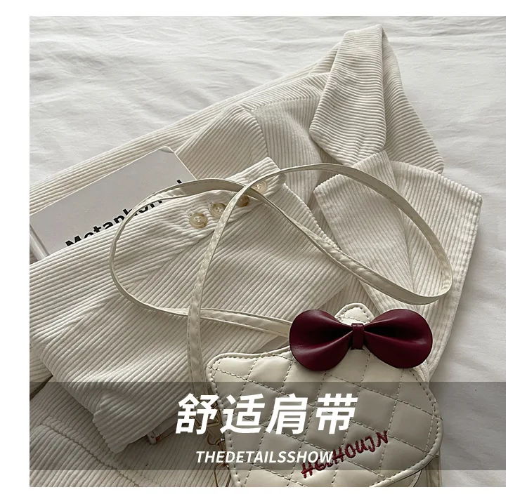 Lovely Cat Pattern Women Handbag Fashion Rhombus Grid Shoulder Bag Sweet Bowknot Crossbody Bag