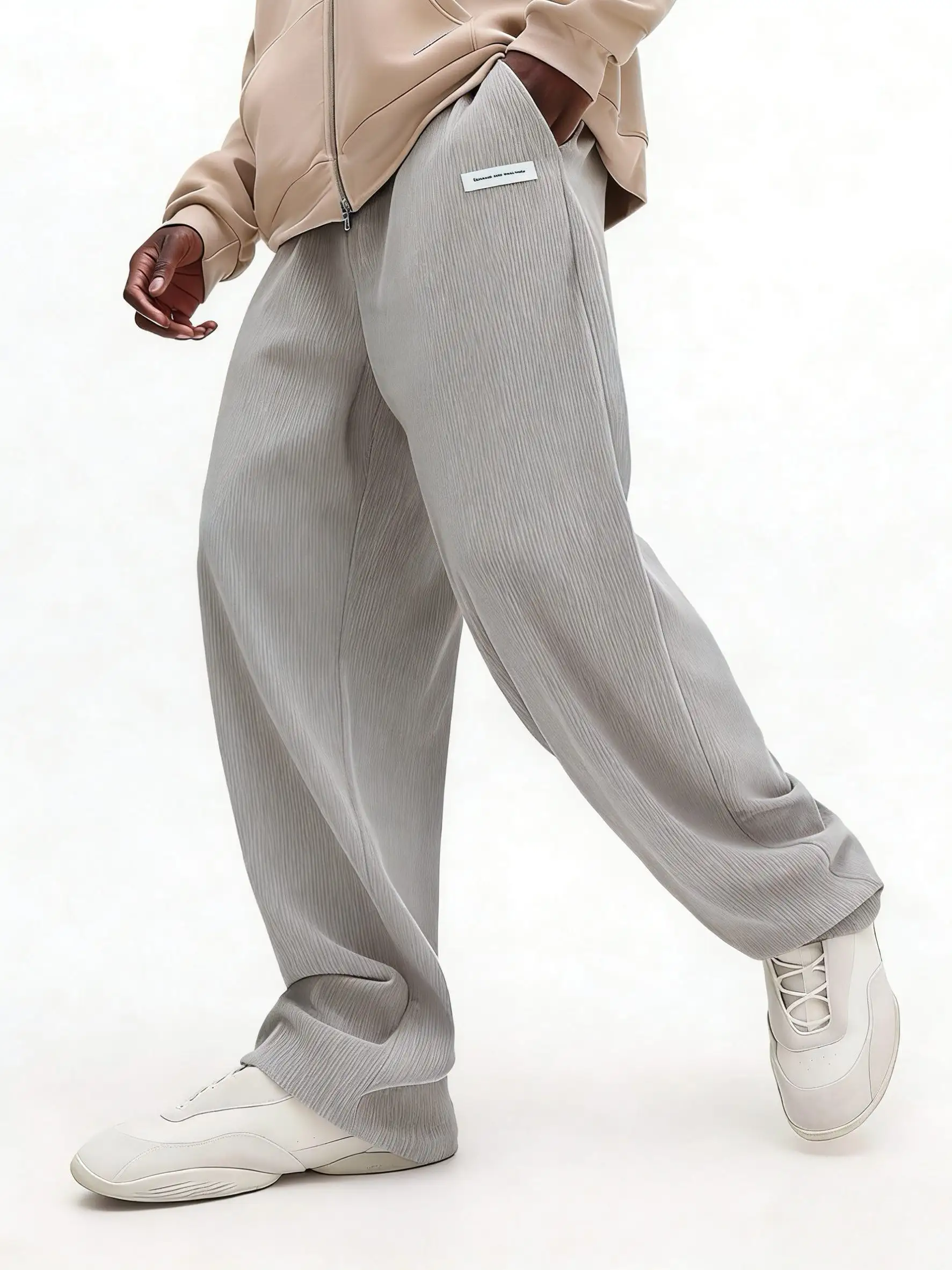 Autumn Mens Corduroy Casual Pants Fashion Loose Fit Pants Straight Sweatpants Elastic Waist Drawstring Outdoor Streetwear