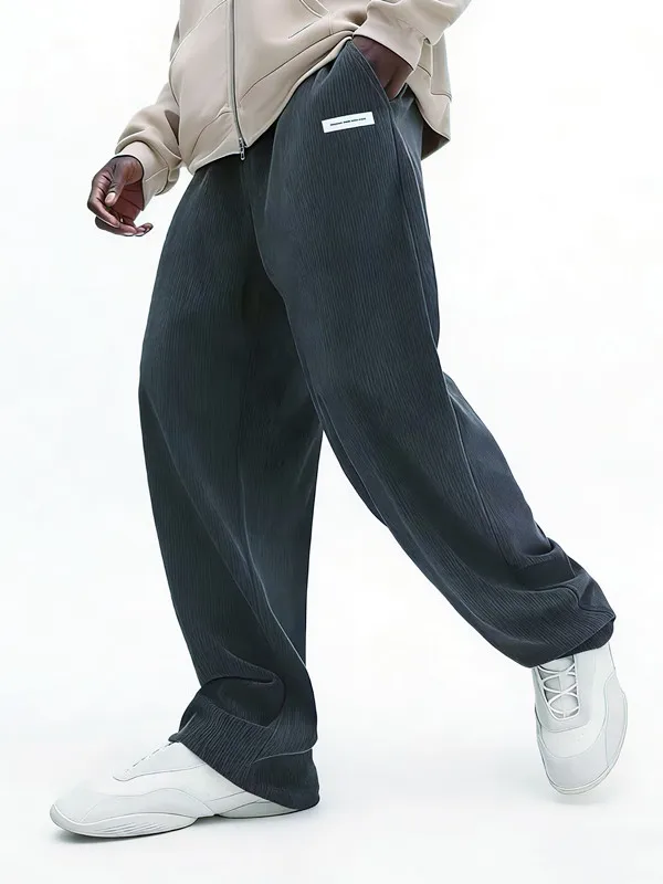Autumn Mens Corduroy Casual Pants Fashion Loose Fit Pants Straight Sweatpants Elastic Waist Drawstring Outdoor Streetwear