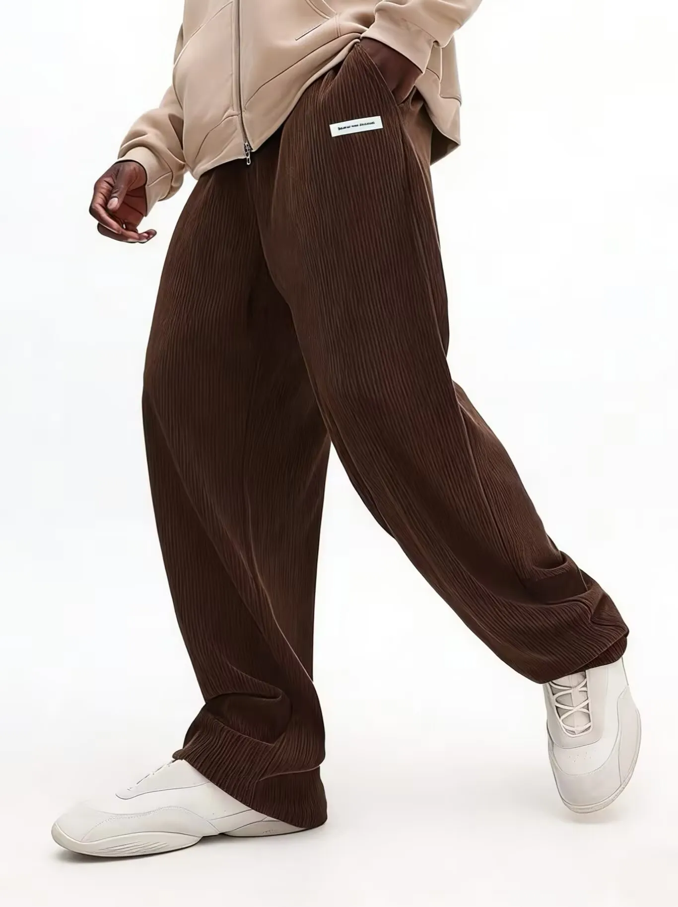 Autumn Mens Corduroy Casual Pants Fashion Loose Fit Pants Straight Sweatpants Elastic Waist Drawstring Outdoor Streetwear