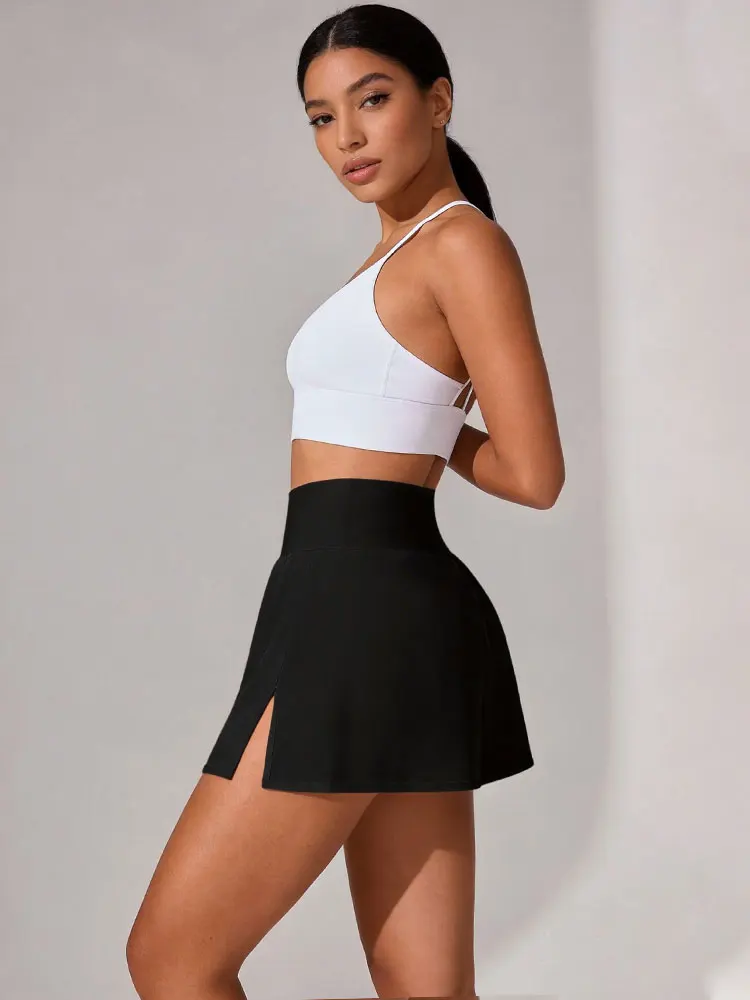 Women's Side Split Yoga Skirts Sexy Slim Fit Athletic Training Skirt Wide Waistband Smooth Texture Non See Through Fitness Skirt