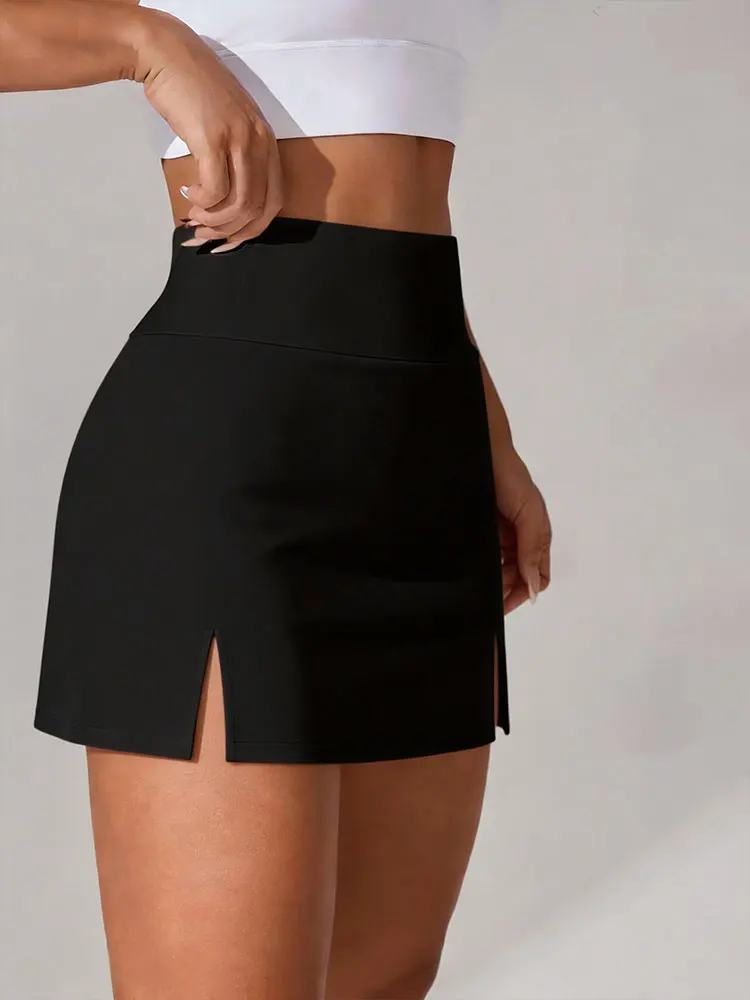 Women's Side Split Yoga Skirts Sexy Slim Fit Athletic Training Skirt Wide Waistband Smooth Texture Non See Through Fitness Skirt