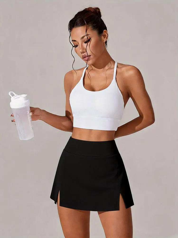 Women's Side Split Yoga Skirts Sexy Slim Fit Athletic Training Skirt Wide Waistband Smooth Texture Non See Through Fitness Skirt