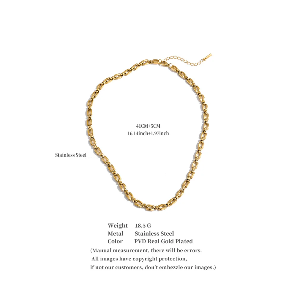 Yhpup Stainless Steel Chain Necklace for Women Summer Trendy Personality Texture Collar Neck Fashion Jewelry PVD Waterproof