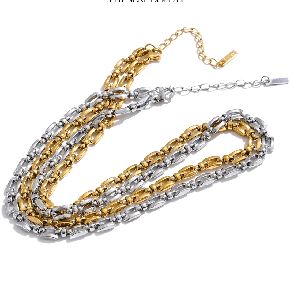 Yhpup Stainless Steel Chain Necklace for Women Summer Trendy Personality Texture Collar Neck Fashion Jewelry PVD Waterproof