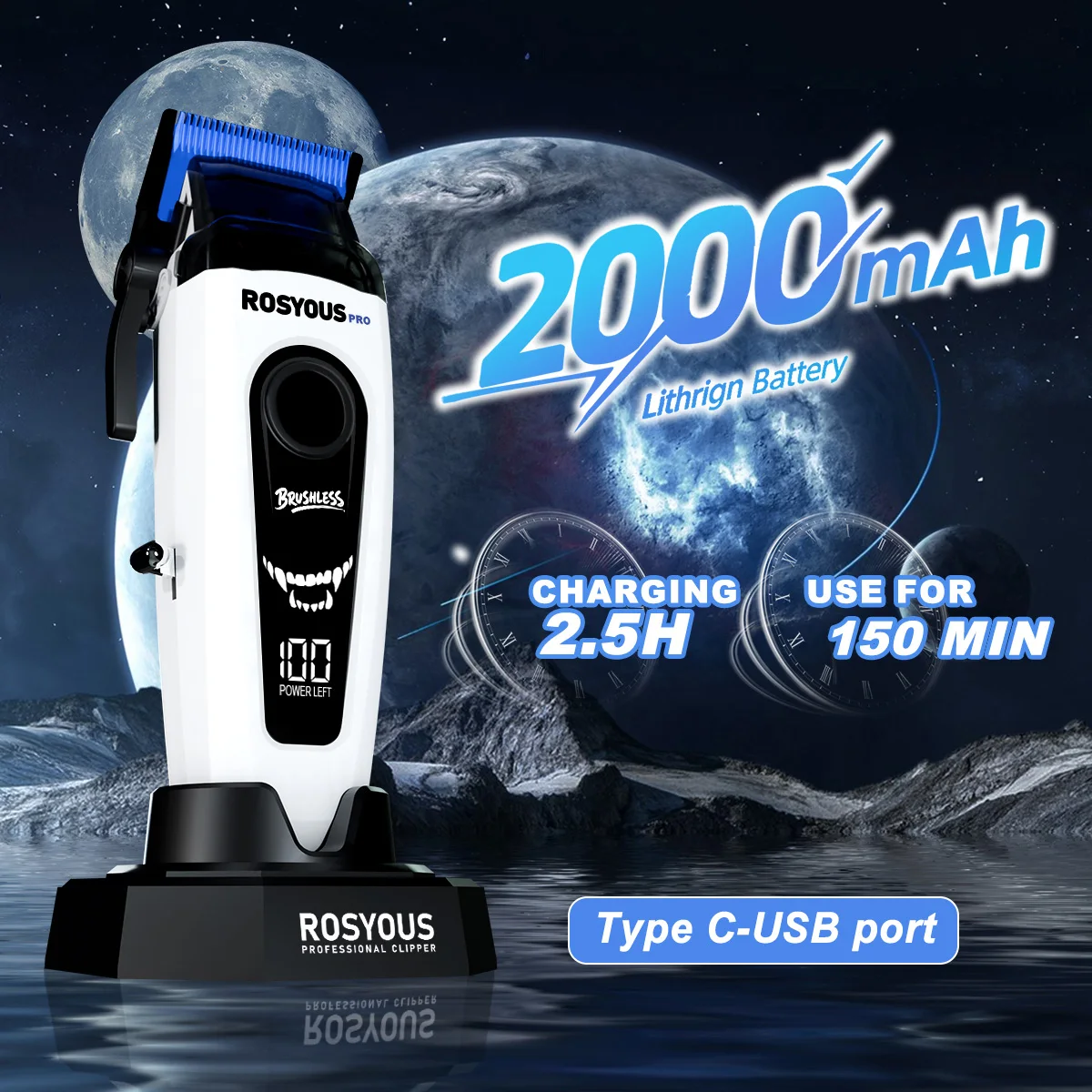 ROSYOUS Mens Haircut Kit Professional Clipper with DLC Blade Brushless Motor Base Charger Barber Machine RSPRO106 RSPRO202 RS620