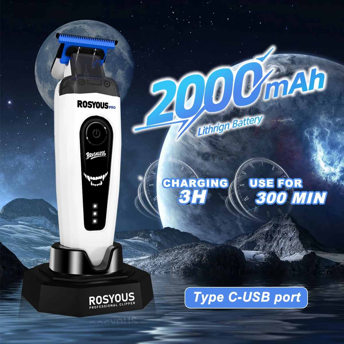 ROSYOUS Mens Haircut Kit Professional Clipper with DLC Blade Brushless Motor Base Charger Barber Machine RSPRO106 RSPRO202 RS620
