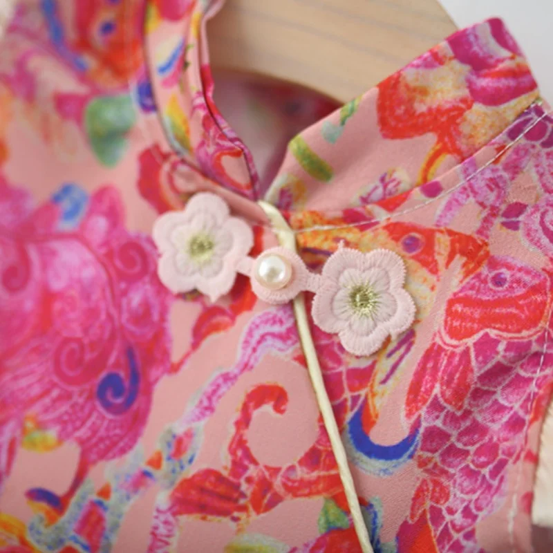 Baby Dresses Summer Floral Chinese-Style Girls Dresses Adorable Cheongsam-Style Baby Girls Dresses