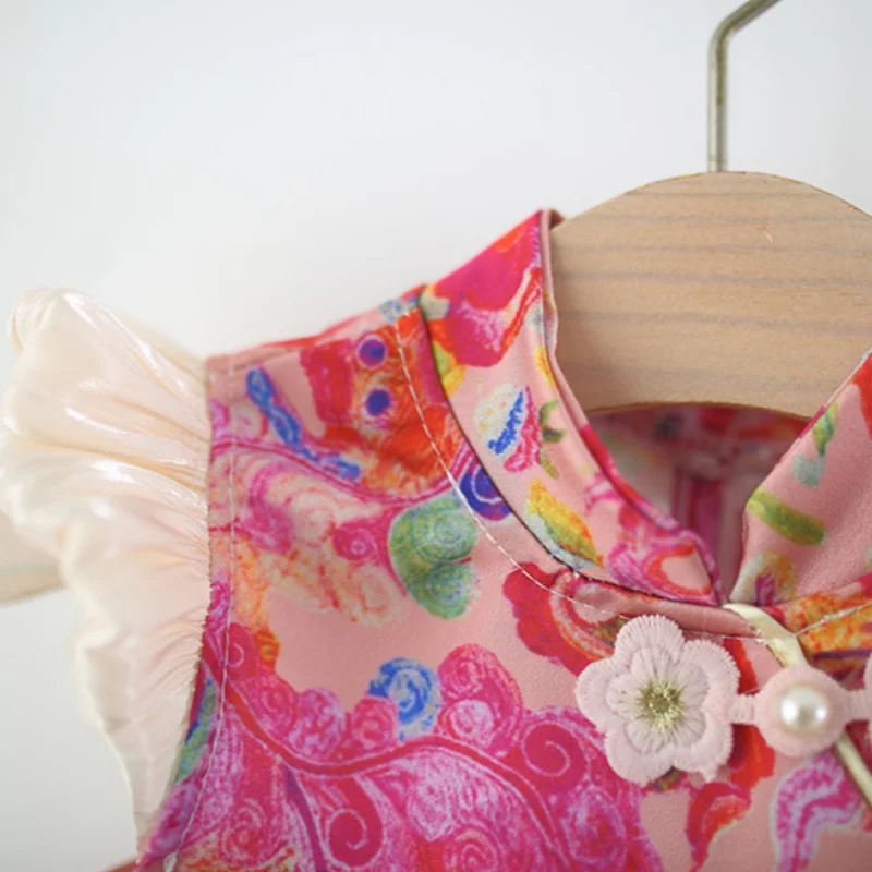 Baby Dresses Summer Floral Chinese-Style Girls Dresses Adorable Cheongsam-Style Baby Girls Dresses