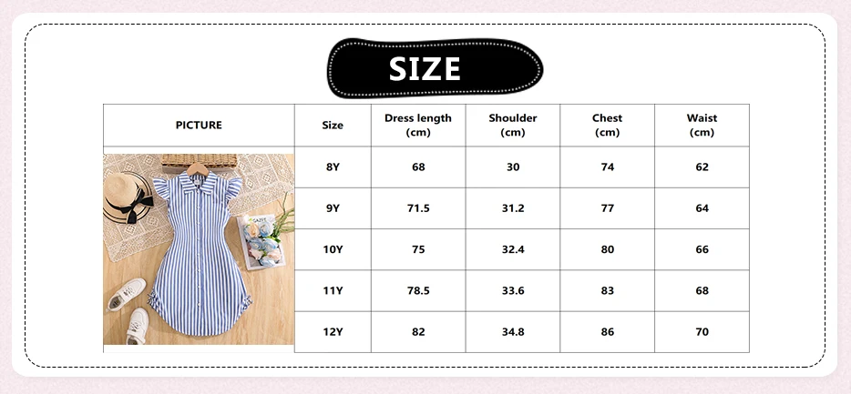 Stylish Girls Summer Blue White Stripe Dress 8-12Y, Popular Button Front A-line Dress with Side Drawstring for Outdoor Trip