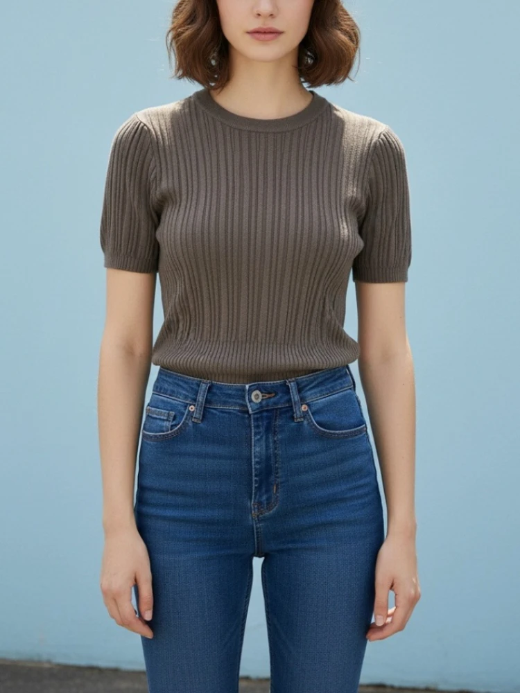 Zjaiss 2026 Korean Summer Women T Shirts Female Knit Casual Streetwear Tees Basic Solid Young Cool Tops