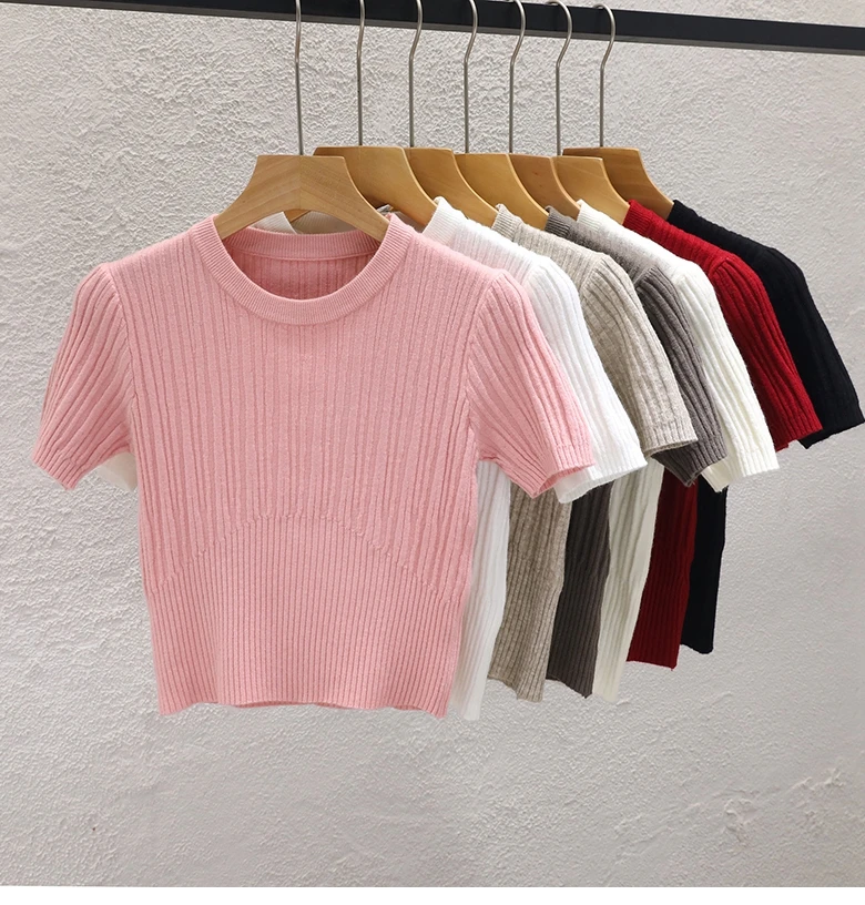 Zjaiss 2026 Korean Summer Women T Shirts Female Knit Casual Streetwear Tees Basic Solid Young Cool Tops