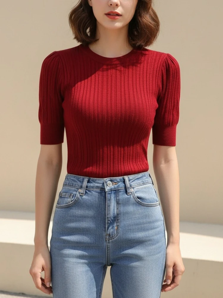 Zjaiss 2026 Korean Summer Women T Shirts Female Knit Casual Streetwear Tees Basic Solid Young Cool Tops