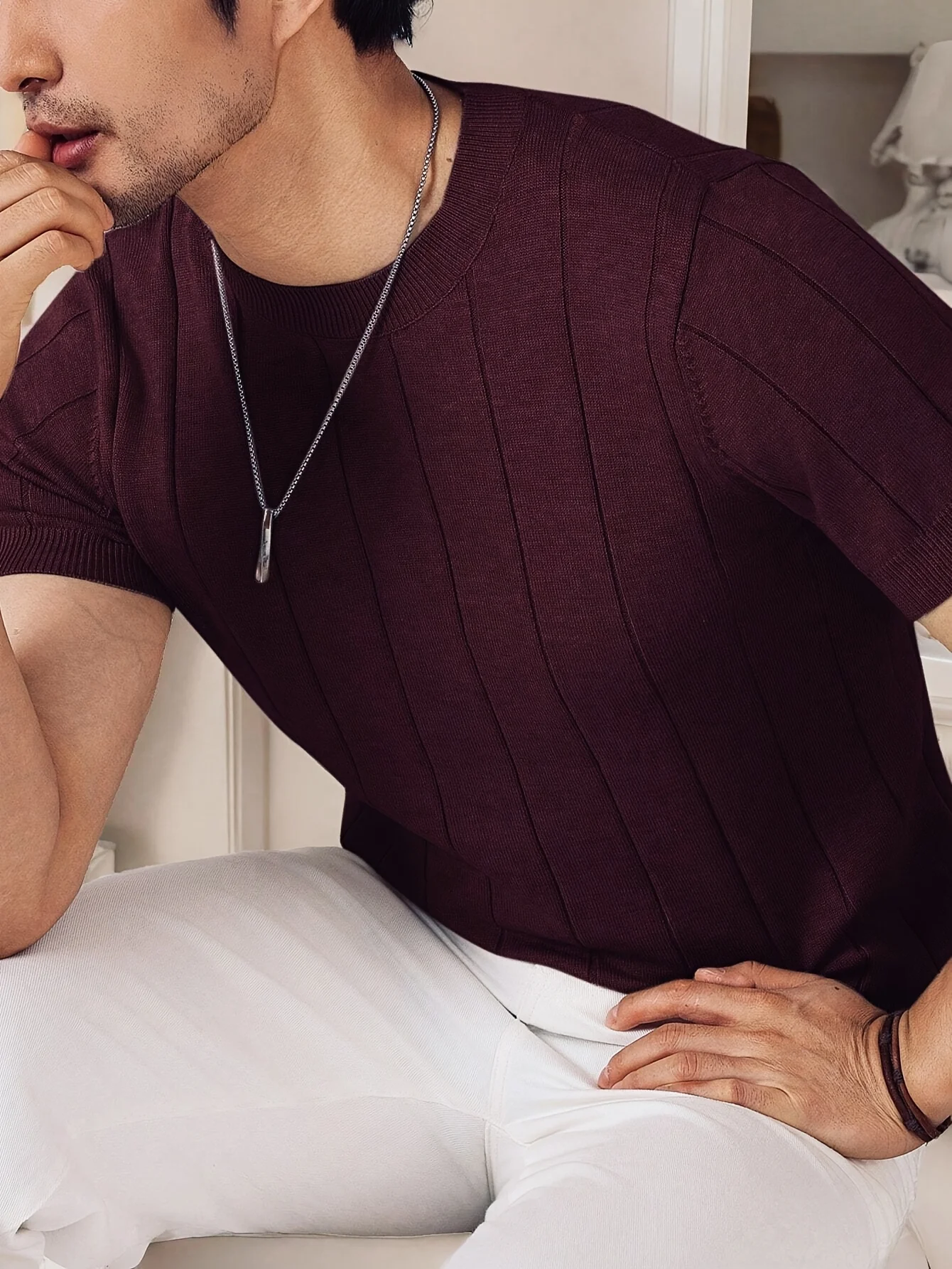Summer Men Slim-fit Knitted T Shirt O Neck Solid Color Short Sleeve Casual Business Tees Trendy All-match Breathable Tops S-2XL